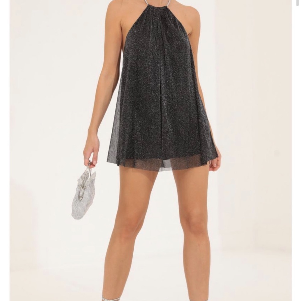 Lucy in the Sky Shimmering Black Mini Dress